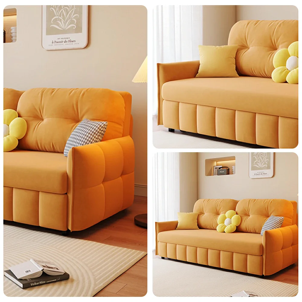 LUXORA 145/175cm Sofa Bed, Dual-Function Sofa to Bed Design, Soft Velvet Upholstery, Carbon Steel Frame, Removable Cover with Rollers - Orange - Image 3