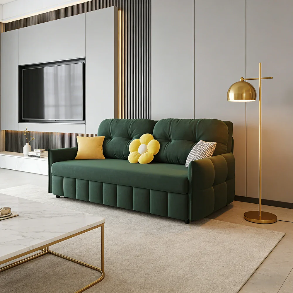 LUXORA 145/175cm Sofa Bed, Dual-Function Sofa to Bed Design, Soft Velvet Upholstery, Carbon Steel Frame, Removable Cover with Rollers - Green - Image 2