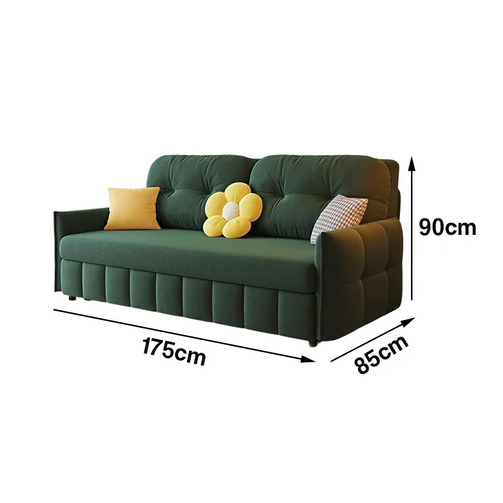 LUXORA 145/175cm Sofa Bed, Dual-Function Sofa to Bed Design, Soft Velvet Upholstery, Carbon Steel Frame, Removable Cover with Rollers - Green - Image 6