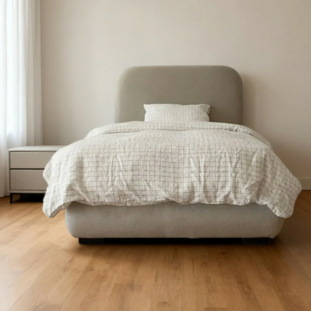 LUXORA Upholstered Bed Frame 150/180cm, Cotton-Linen Fabric & Solid Wood, High-Density Sponge Headboard - Grey - Image 5