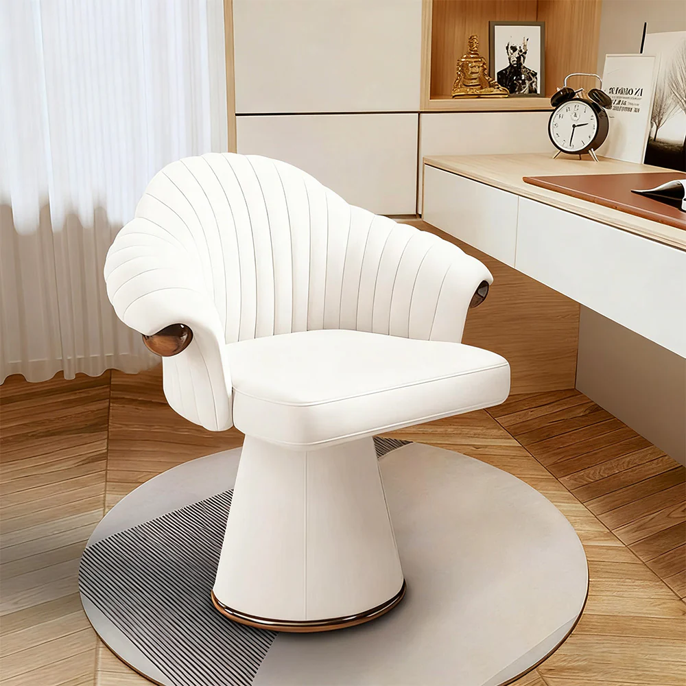 LUXORA Swivel Lounge Chair, Ergonomic Design with Italian Top-Grain Leather, High-Density Sponge, 360° Rotation for Comfortable and Stylish Seating - White - Image 2