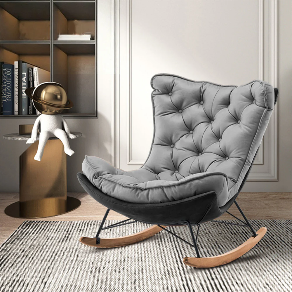 LUXORA Recliner Chair Down & Latex Cushioning, Easy-Care Tech Fabric, Carbon Steel Legs, Rocking Tilt - Grey - Image 2