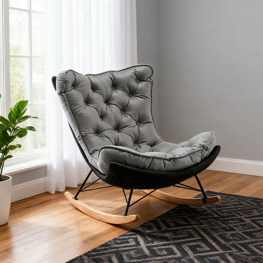 LUXORA Recliner Chair Down & Latex Cushioning, Easy-Care Tech Fabric, Carbon Steel Legs, Rocking Tilt - Grey - Image 4