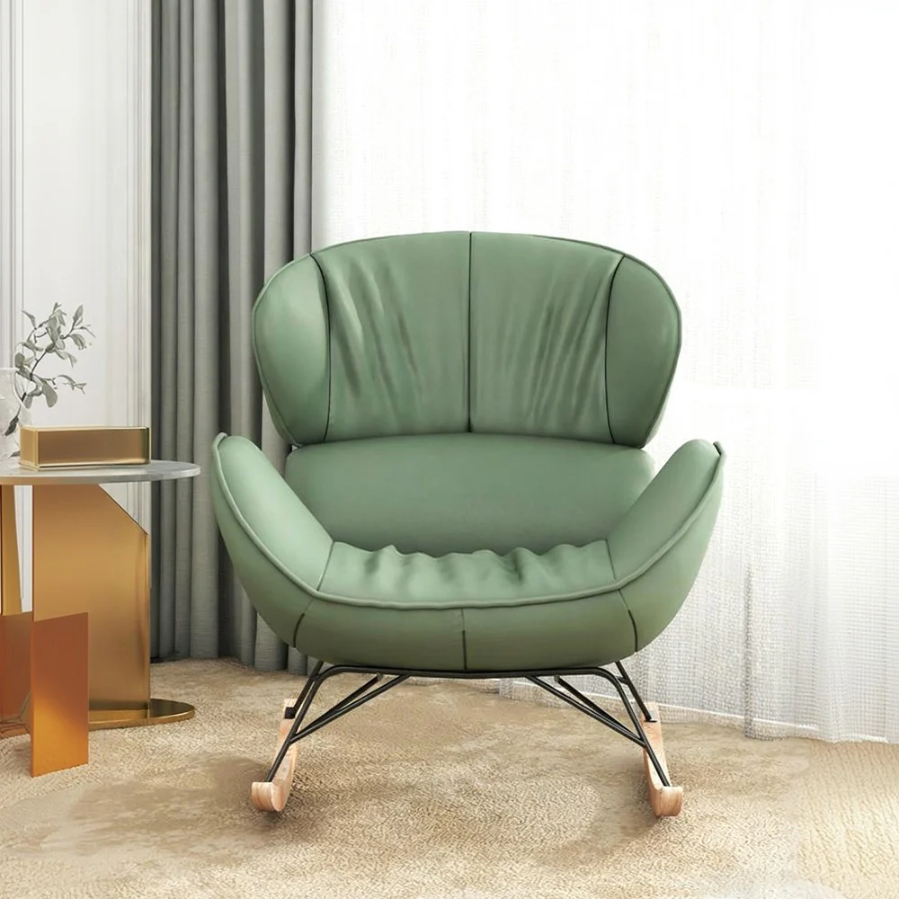LUXORA Rocking Chair 105° Recline, Tech Leather, High-Density Foam, Ash Wood Base, Stable Rocking Design - Grey - Image 4