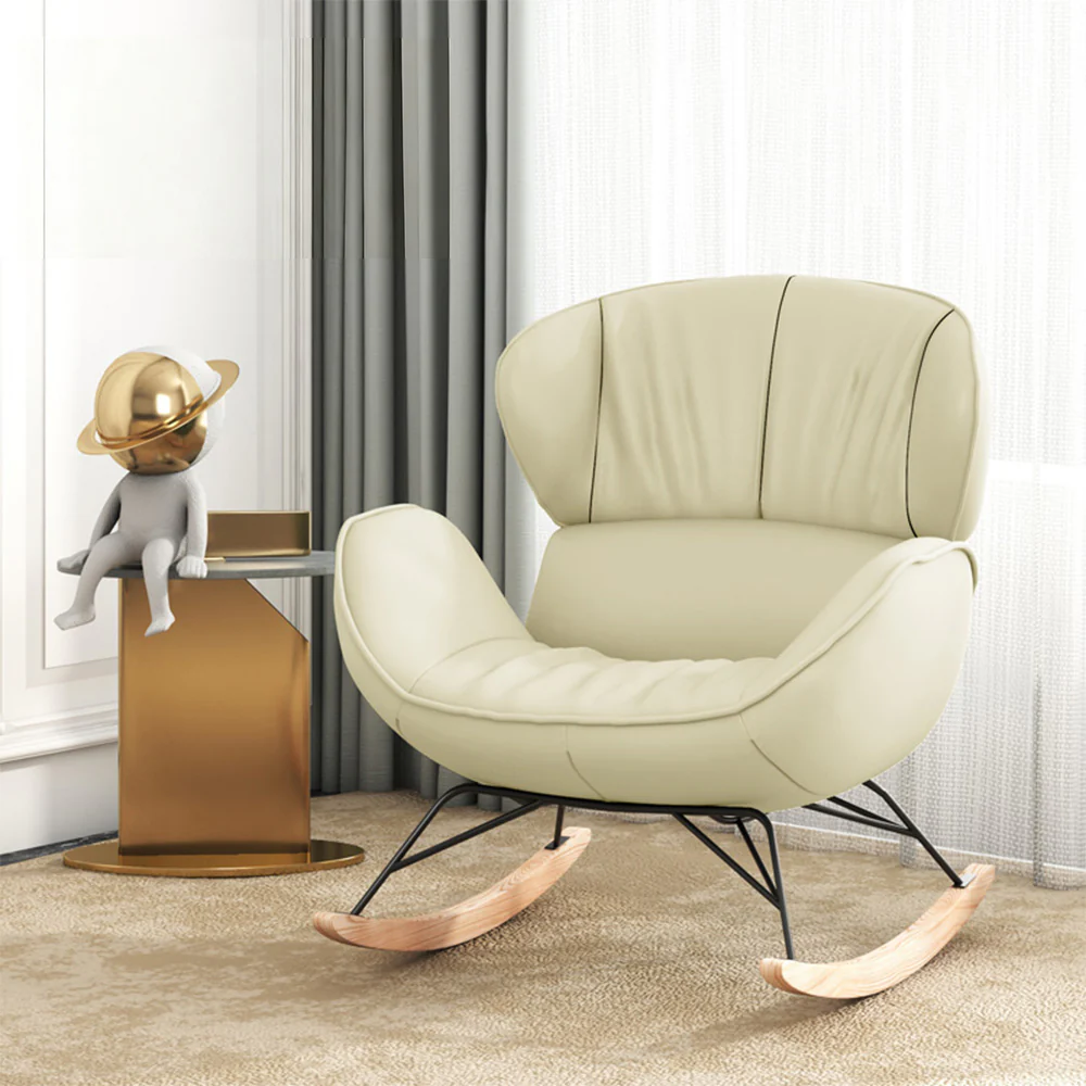 LUXORA Rocking Chair 105° Recline, Tech Leather, High-Density Foam, Ash Wood Base, Stable Rocking Design - White - Image 2