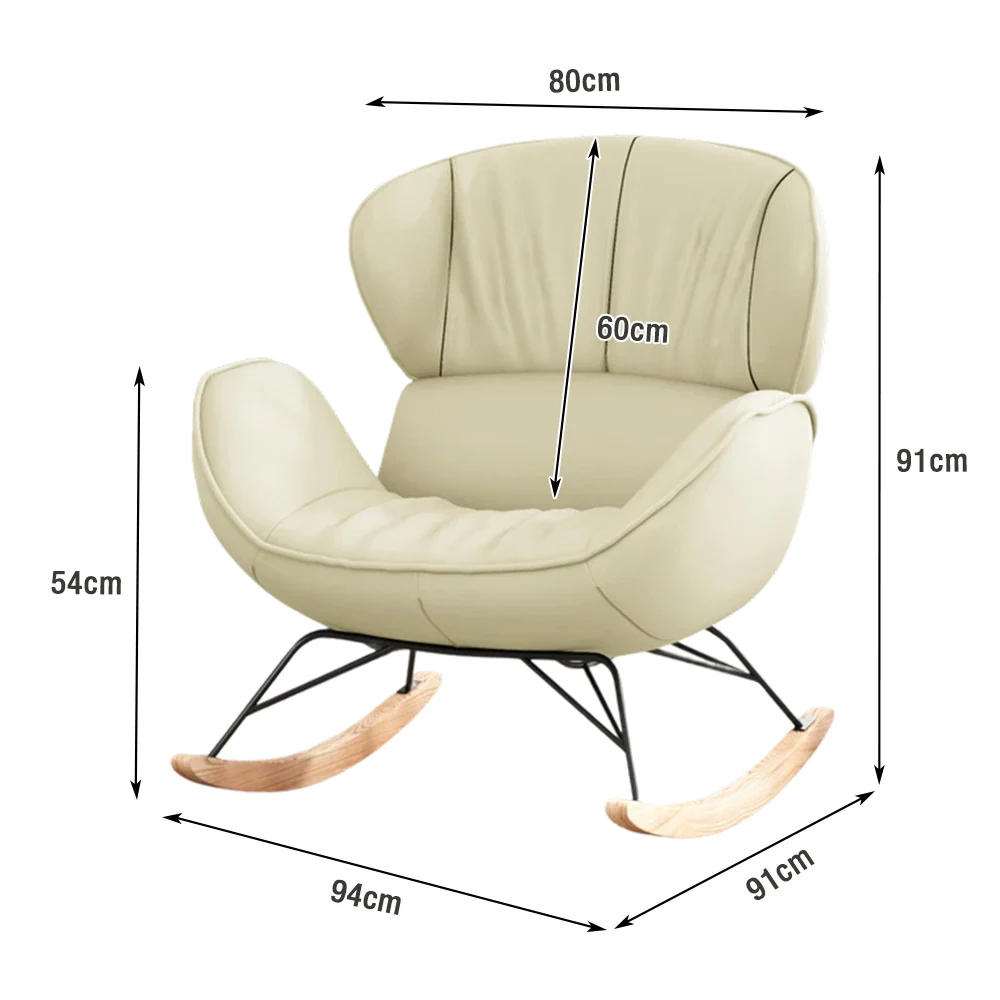 LUXORA Rocking Chair 105° Recline, Tech Leather, High-Density Foam, Ash Wood Base, Stable Rocking Design - White - Image 5