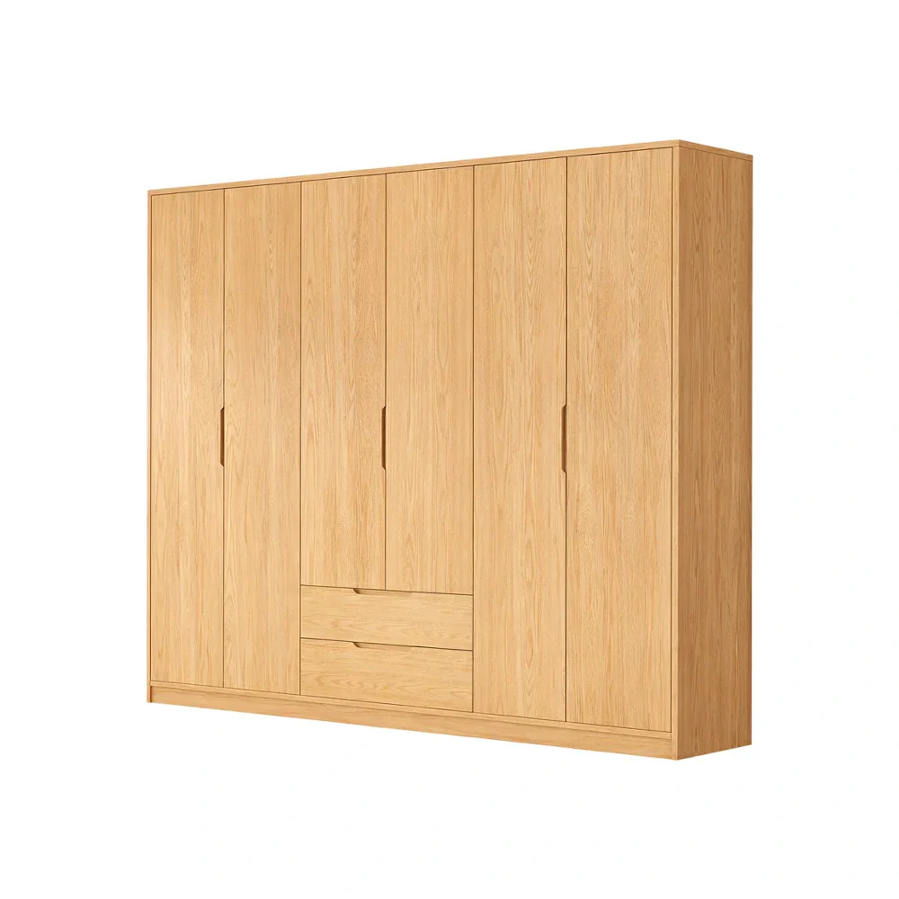 LUXORA 220/240cm Modern Wardrobe Cabinet - Flush Inset Door Design, Solid Timber Construction, Soft-Close Hinges & Quiet Drawers - Wood