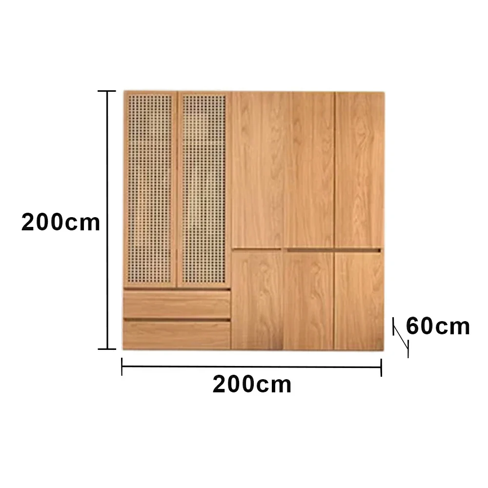 LUXORA 180/200cm Rattan Storage Cabinet - Multi-Zone Wardrobe Design with Solid Finnish Pine Wood, Breathable PVC Doors & Spacious Drawers - Image 6