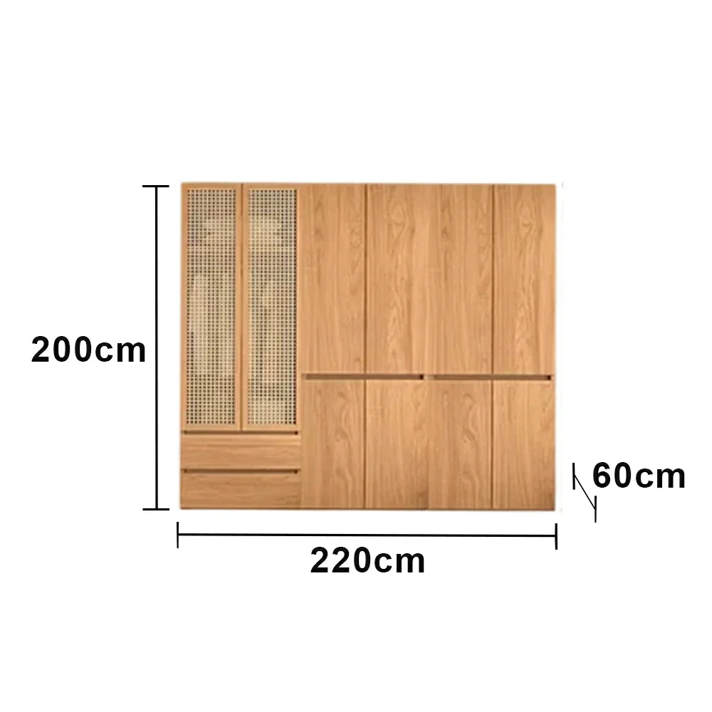 LUXORA 220/240cm Rattan Storage Cabinet - Multi-Zone Wardrobe Design with Solid Finnish Pine Wood, Breathable PVC Doors & Spacious Drawers - Image 5