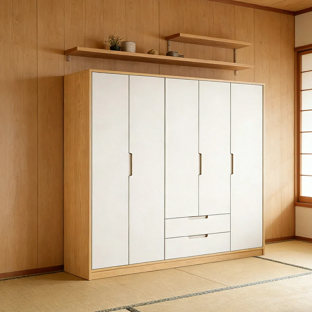 LUXORA 180/200cm Wardrobe Cabinet - Multi-Compartment Hanging Storage with Malacca Board Doors, Solid Wood Rail & Soft-Close Hardware - Image 2