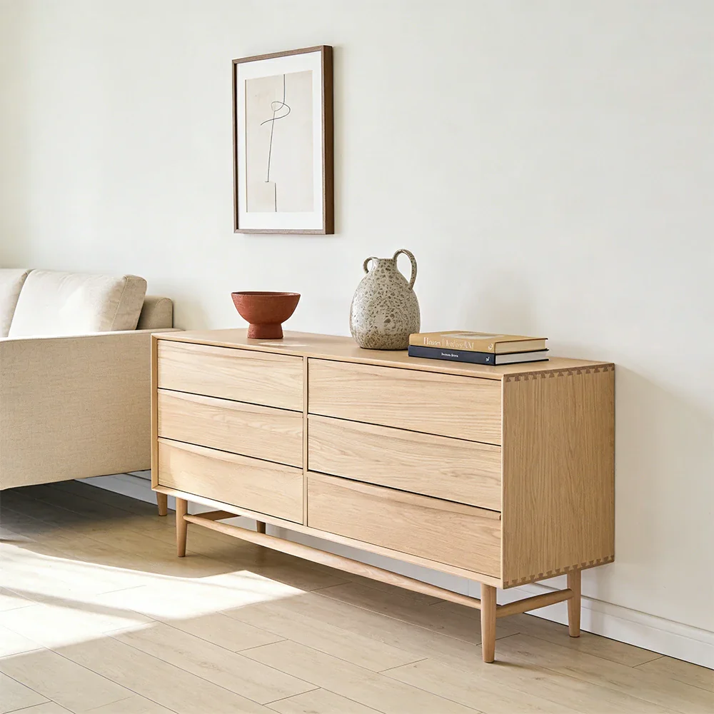 LUXORA Nordic 6-Drawer Dresser - New Zealand Pine Wood Chest with Curved Drawer Fronts, Raised Legs & Large Storage Capacity - Natural - Image 4