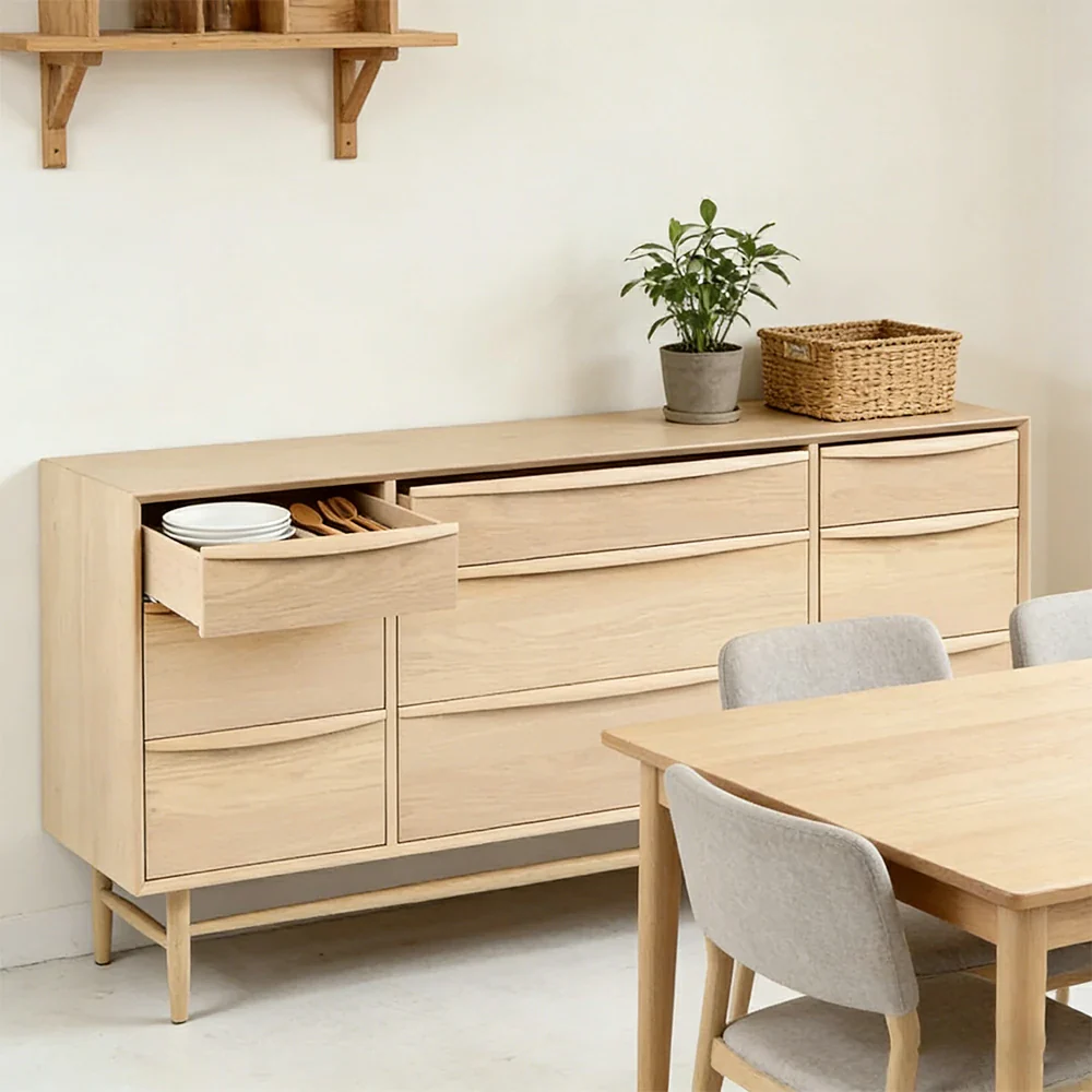 LUXORA Nordic 9-Drawer Dresser - New Zealand Pine Wood Chest with Curved Drawer Fronts, Raised Legs & Large Storage Capacity - Natural - Image 2