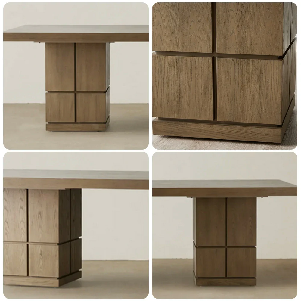 LUXORA 140/160cm Dining Table Premium Veneer Top Double Pedestal Base Modern Sculptural Design - Wood - Image 3