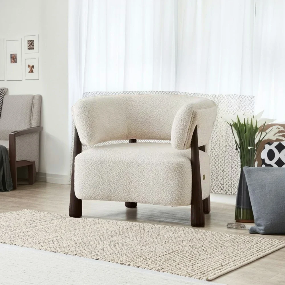 LUXORA Lounge Chair Soft Cotton-Linen Upholstery Wrap-Around Backrest Deep Seat Relaxed Style - White - Image 2