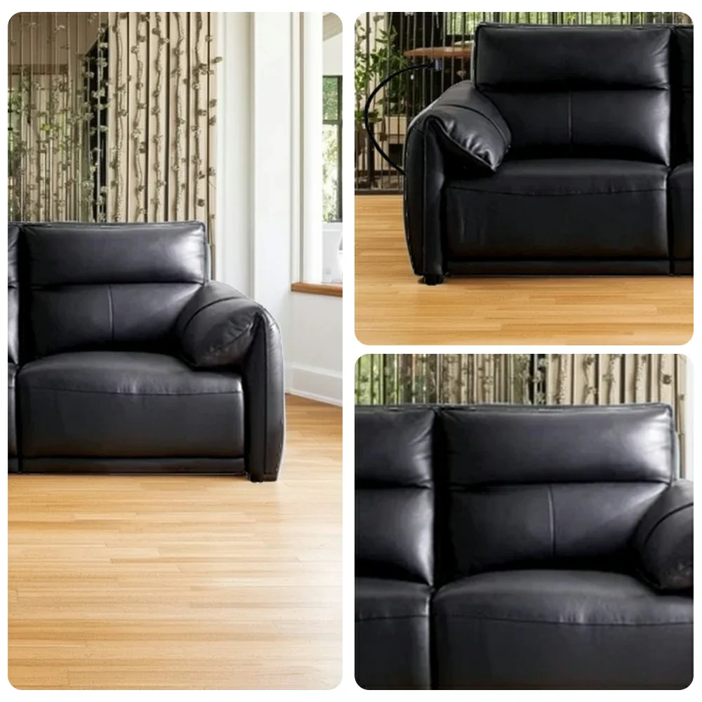 LUXORA 182/202cm Dual Electric Recliner Sofa 2-Seater Zero-Wall Recline Genuine Leather Comfort Design - Black - Image 3