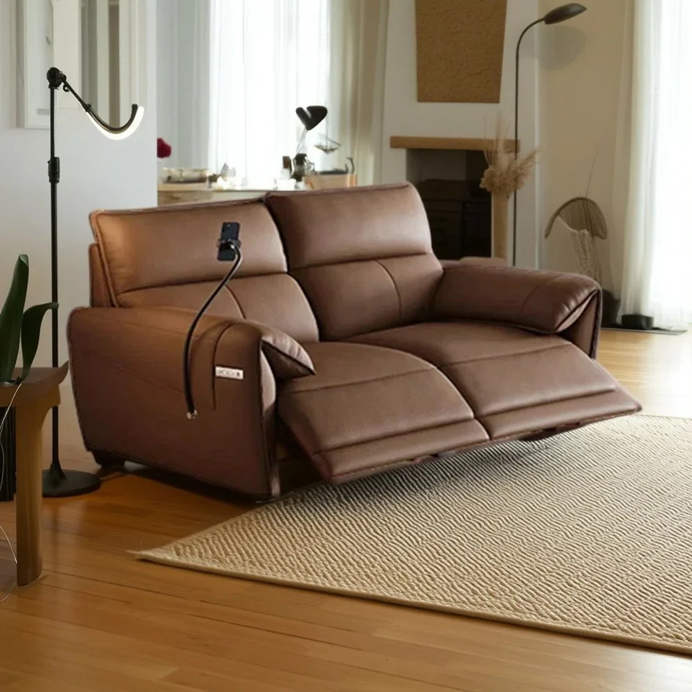LUXORA 182/202cm Dual Electric Recliner Sofa 2-Seater Genuine Leather Zero-Wall Comfort Design for Living Room - Brown - Image 2