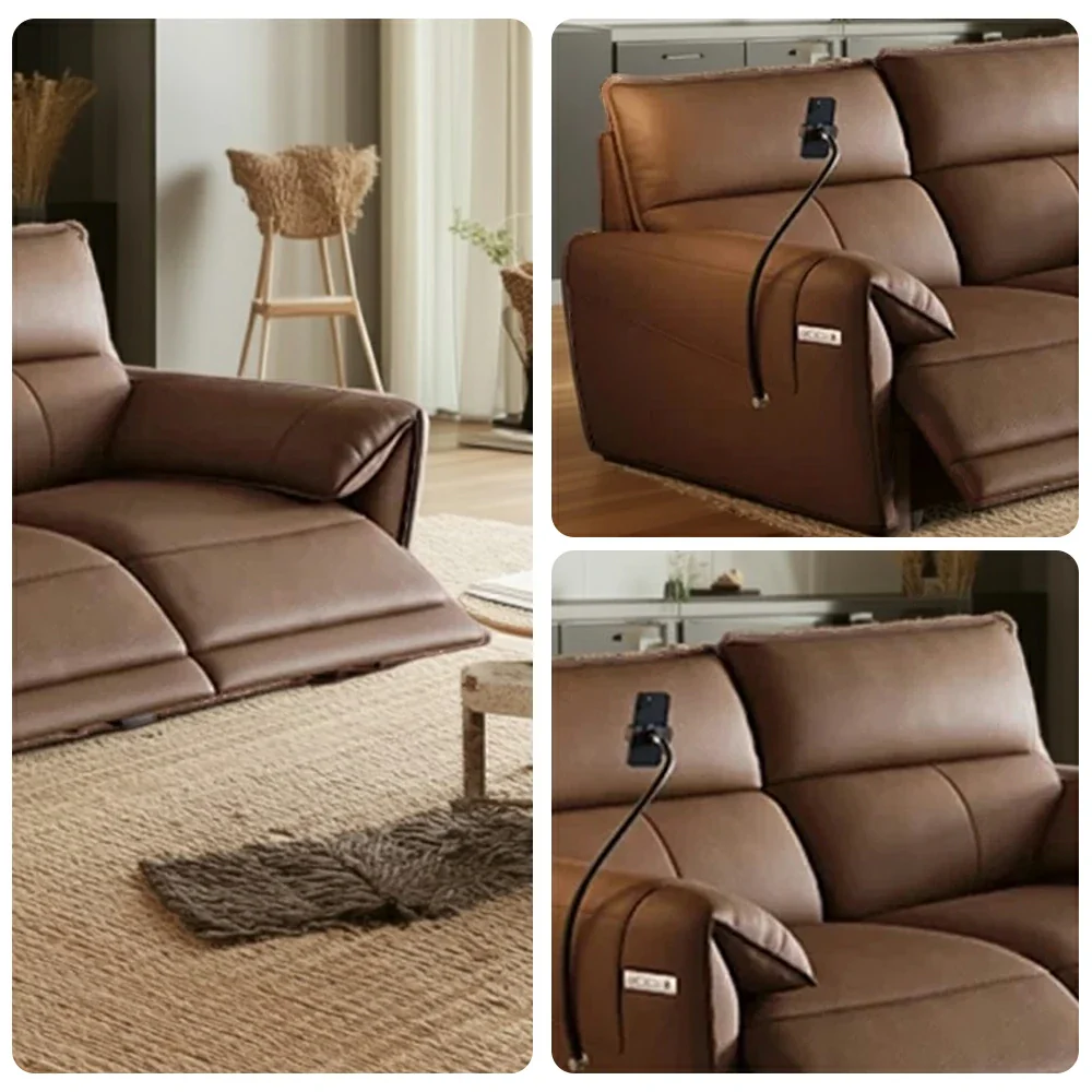 LUXORA 182/202cm Dual Electric Recliner Sofa 2-Seater Genuine Leather Zero-Wall Comfort Design for Living Room - Brown - Image 3