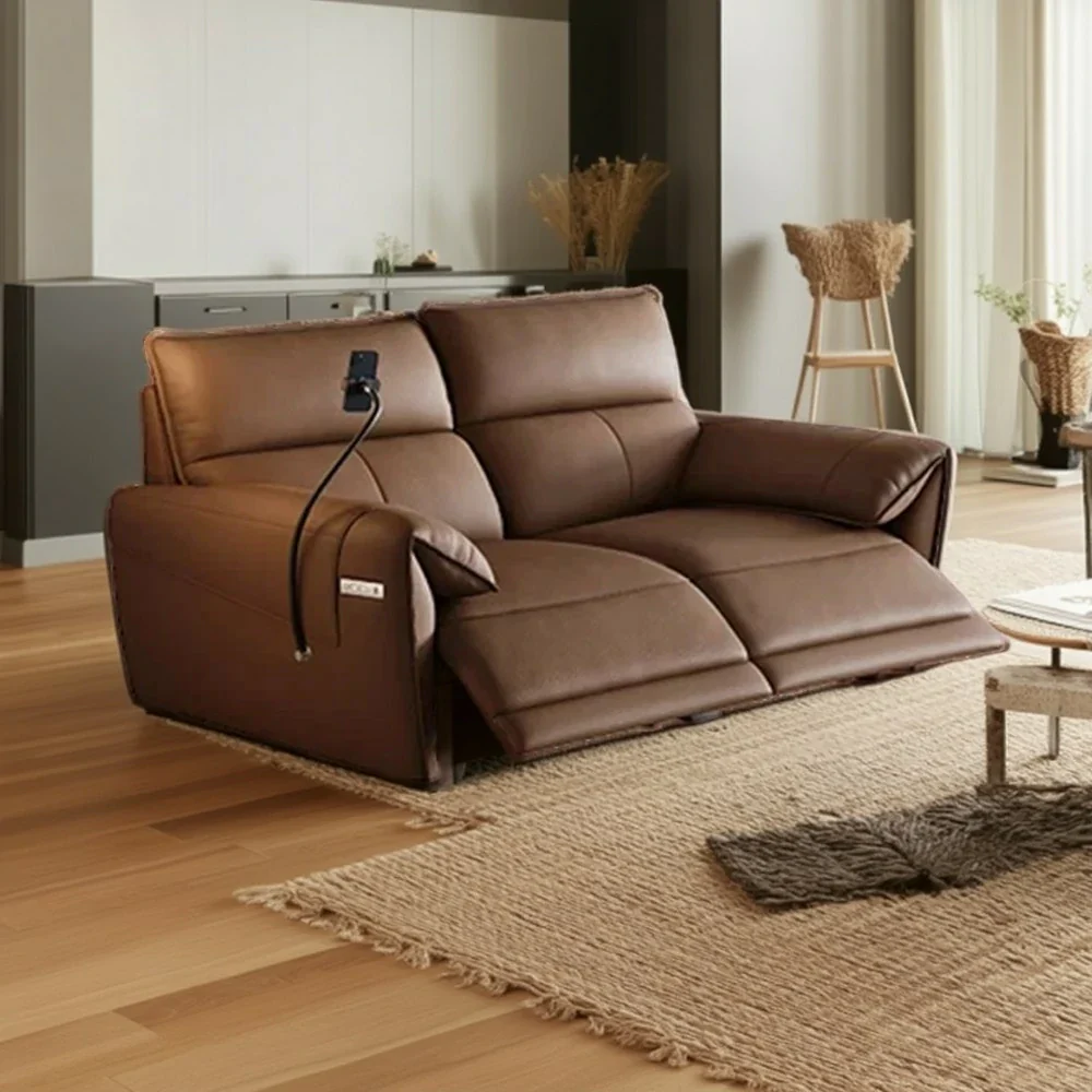 LUXORA 182/202cm Dual Electric Recliner Sofa 2-Seater Genuine Leather Zero-Wall Comfort Design for Living Room - Brown - Image 4