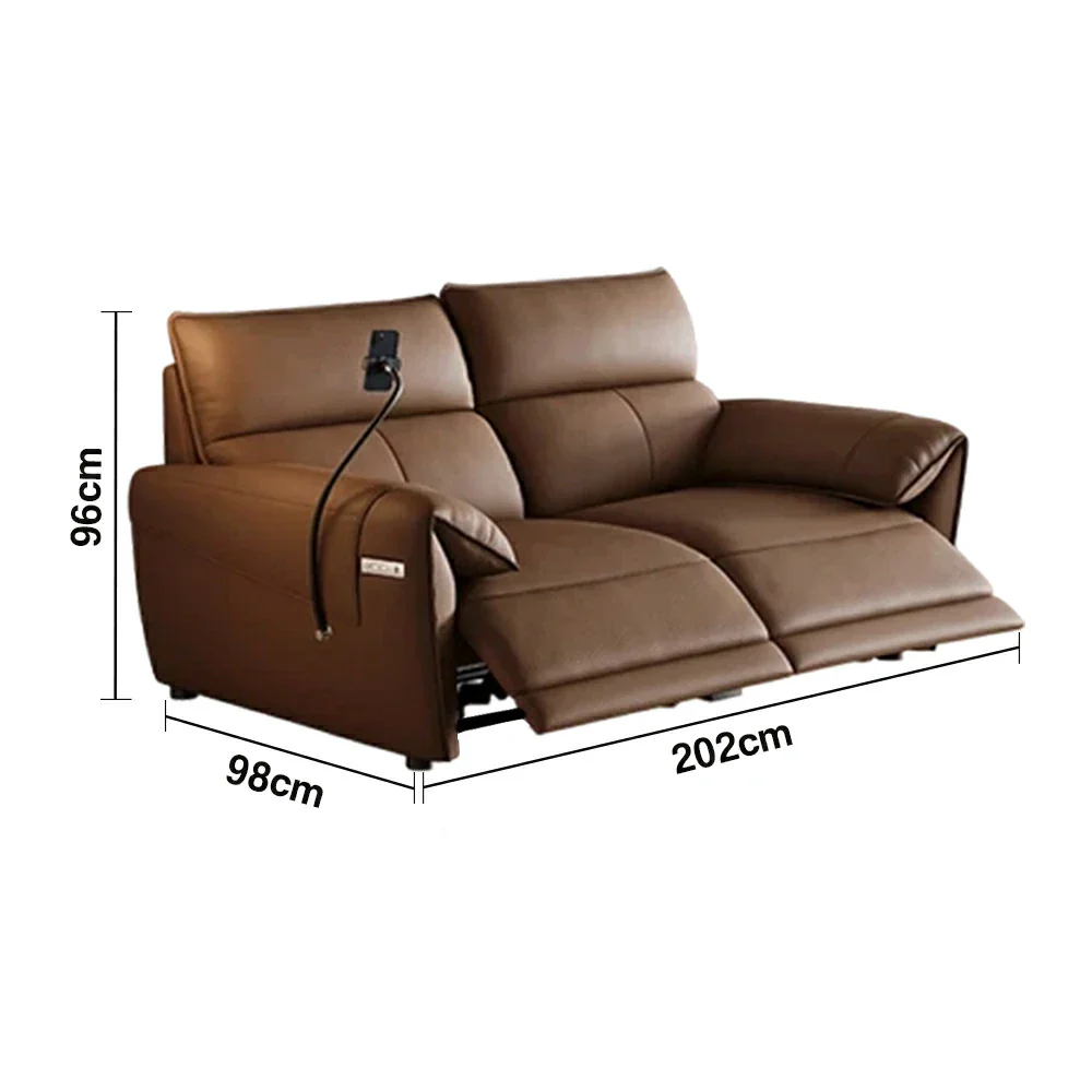 LUXORA 182/202cm Dual Electric Recliner Sofa 2-Seater Genuine Leather Zero-Wall Comfort Design for Living Room - Brown - Image 6