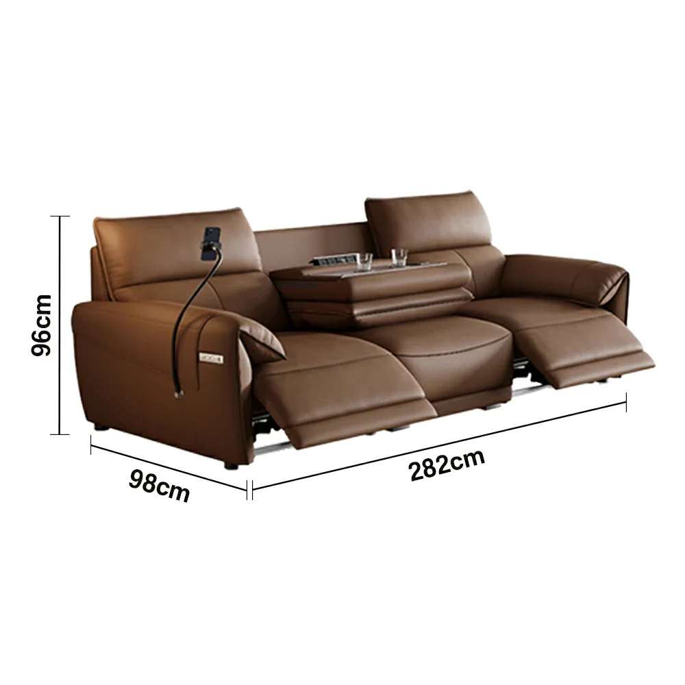 LUXORA 252/282cm Dual Electric Recliner Sofa 3-Seater Flip-Back Center Genuine Leather Zero-Wall Comfort Design - Brown - Image 6