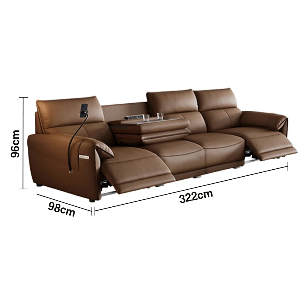 LUXORA 322/362cm Triple Electric Recliner Sofa 4-Seater Flip-Back Center Genuine Leather Zero-Wall Comfort Design - Brown - Image 5
