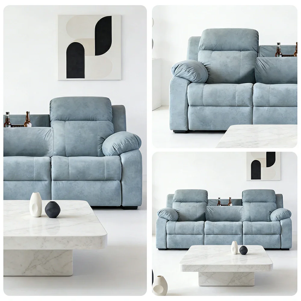 LUXORA 220/250cm Dual Electric Recliner Sofa 3-Seater Flip-Back Center Console Cat-Scratch Fabric Comfort Design - Grey - Image 3