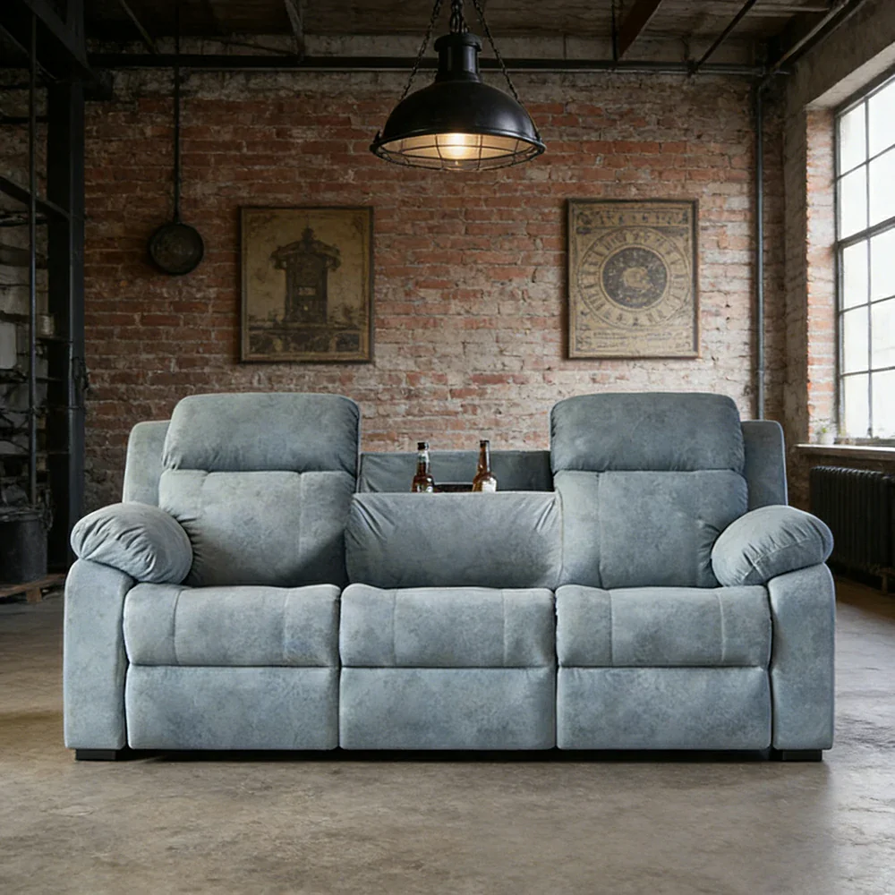 LUXORA 220/250cm Dual Electric Recliner Sofa 3-Seater Flip-Back Center Console Cat-Scratch Fabric Comfort Design - Grey - Image 4