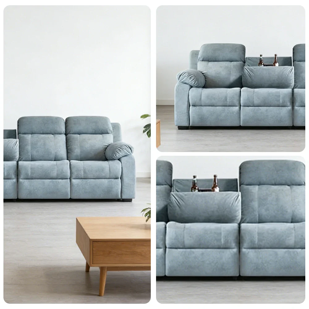LUXORA 280/320cm Triple Electric Recliner Sofa 4-Seater Flip-Back Center Console Cat-Scratch Fabric Comfort Design - Grey - Image 3