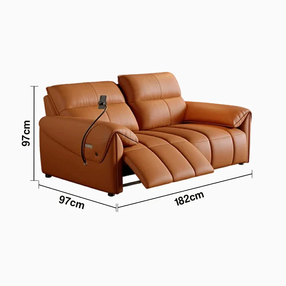 LUXORA 182/202cm Dual Electric Recliner Sofa 2-Seater Genuine Leather Zero-Wall Comfort Design - Brown - Image 5