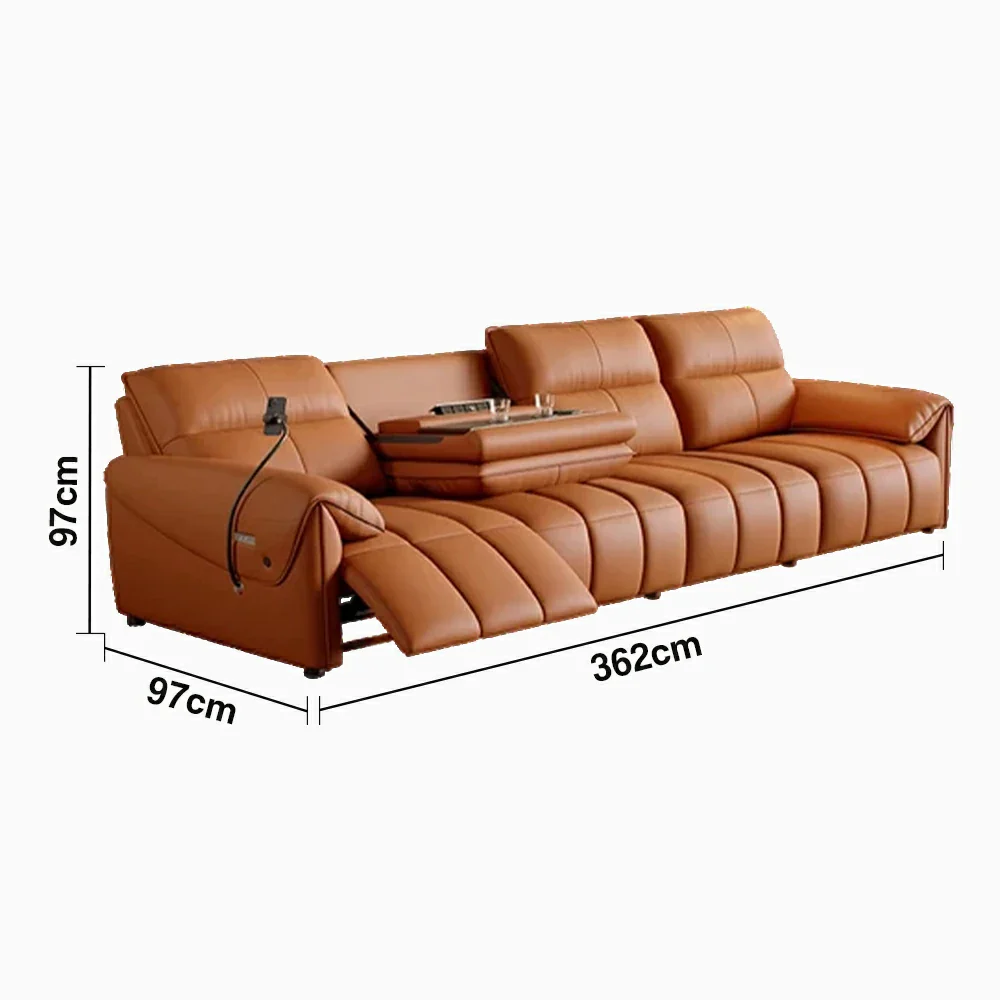 LUXORA 322/362cm Triple Electric Recliner Sofa 4-Seater Flip-Back Center Genuine Leather Zero-Wall Comfort - Brown - Image 6