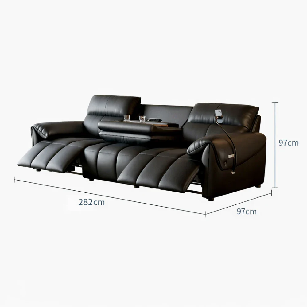 LUXORA 252/282cm Dual Electric Recliner Sofa 3-Seater Flip-Back Center Genuine Leather Zero-Wall Comfort - Black - Image 6
