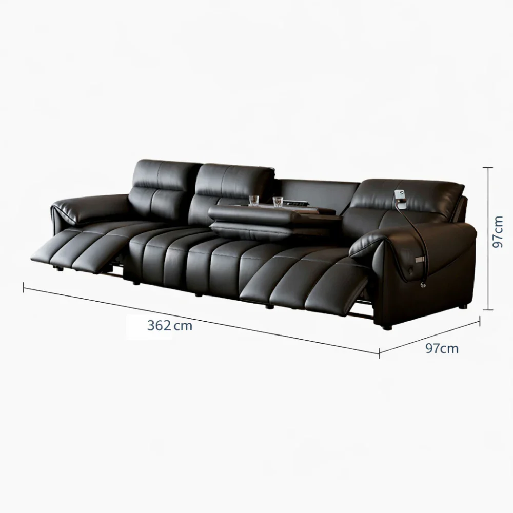 LUXORA 322/362cm Triple Electric Recliner Sofa 4-Seater Flip-Back Center Genuine Leather Zero-Wall Comfort - Black - Image 6