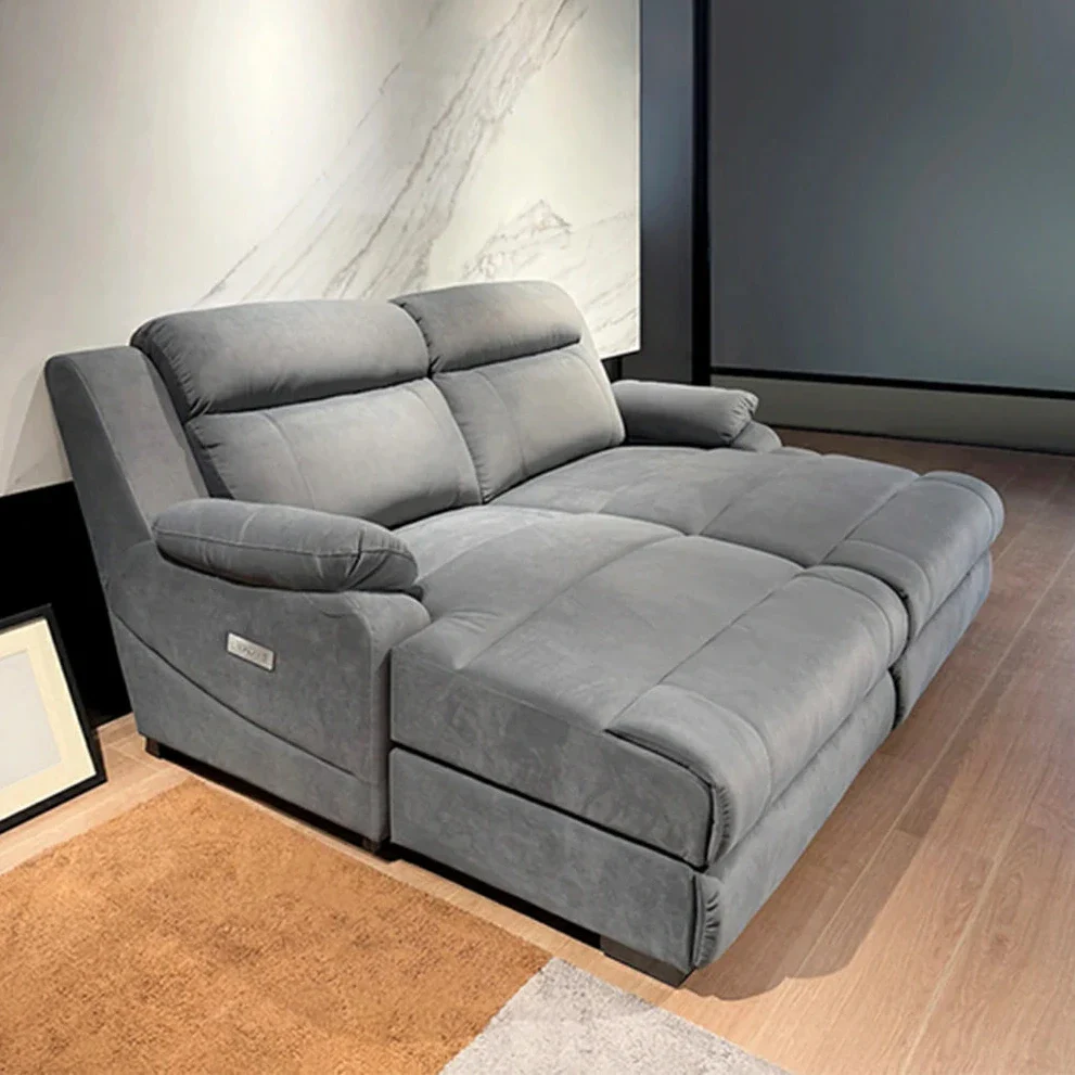 LUXORA 196cm Electric Double Chaise Lounge Dual Seat Power Extension Home Theater Comfort Design - Grey - Image 2