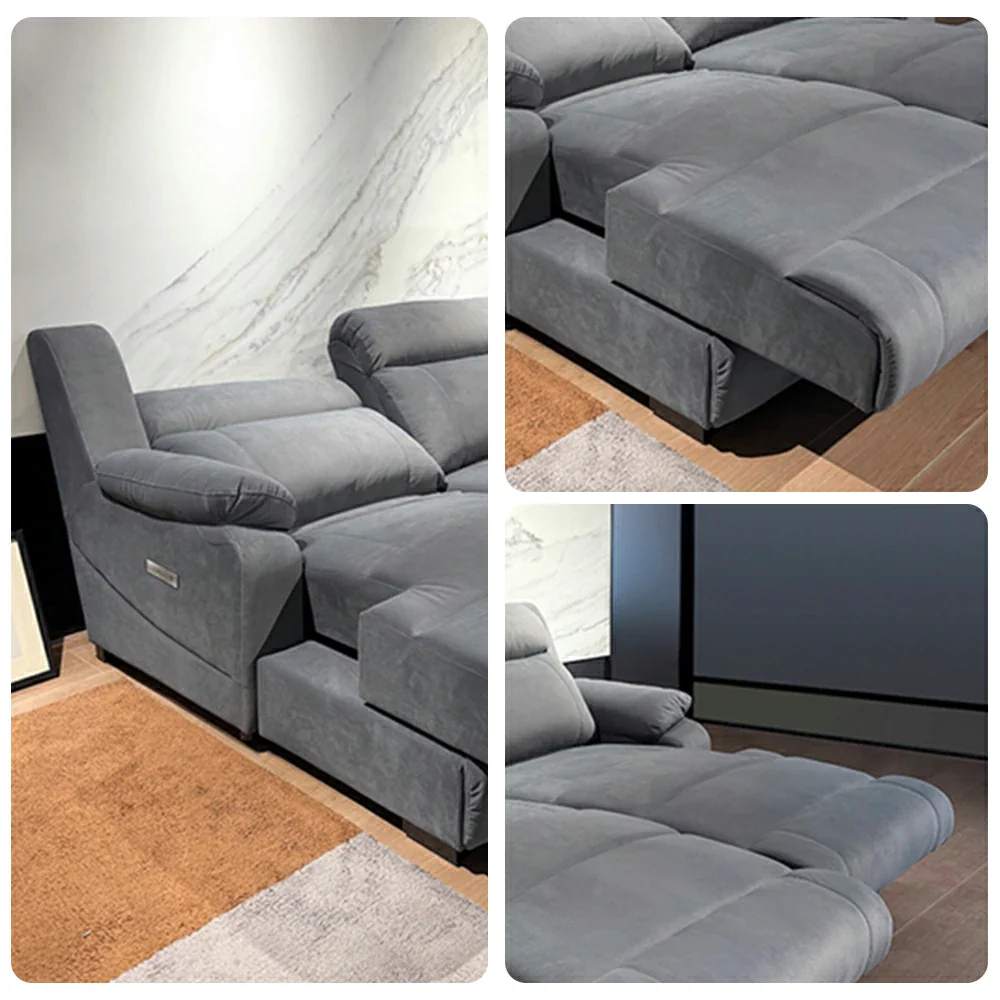 LUXORA 196cm Electric Double Chaise Lounge Dual Seat Power Extension Home Theater Comfort Design - Grey - Image 3