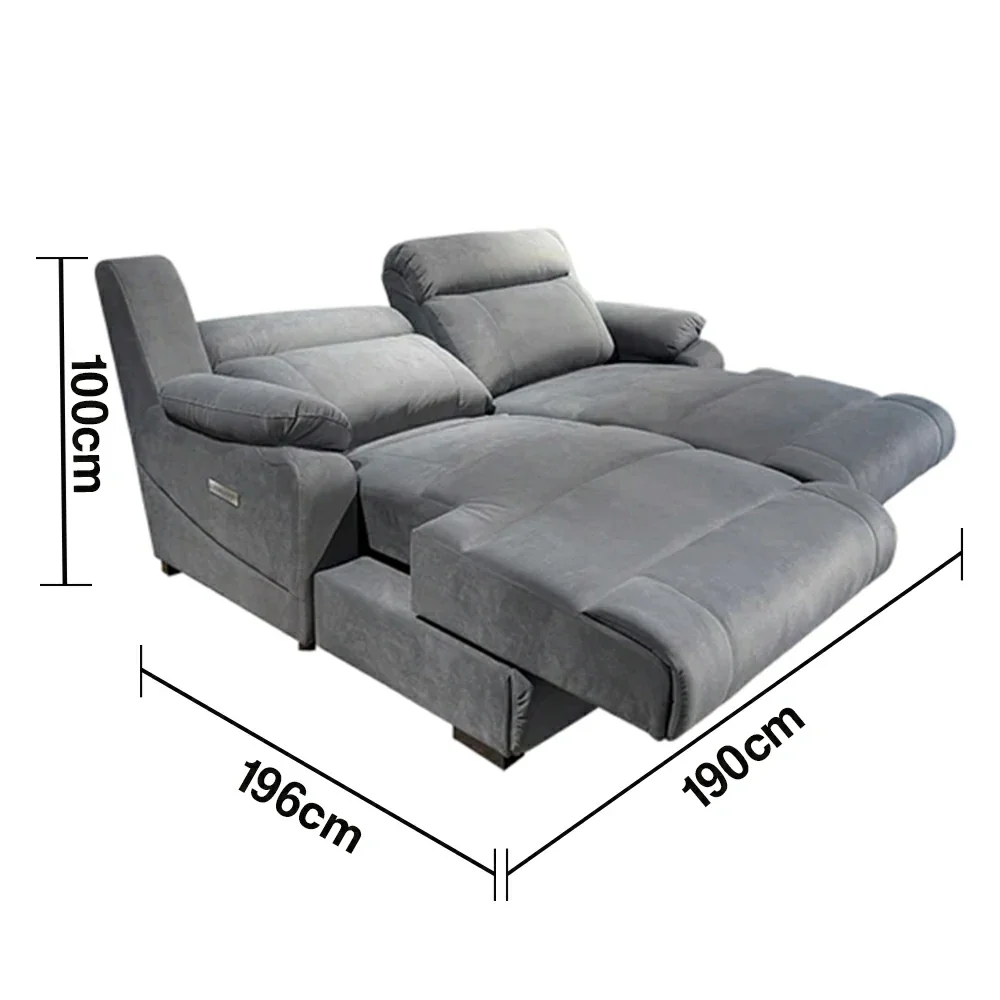 LUXORA 196cm Electric Double Chaise Lounge Dual Seat Power Extension Home Theater Comfort Design - Grey - Image 5