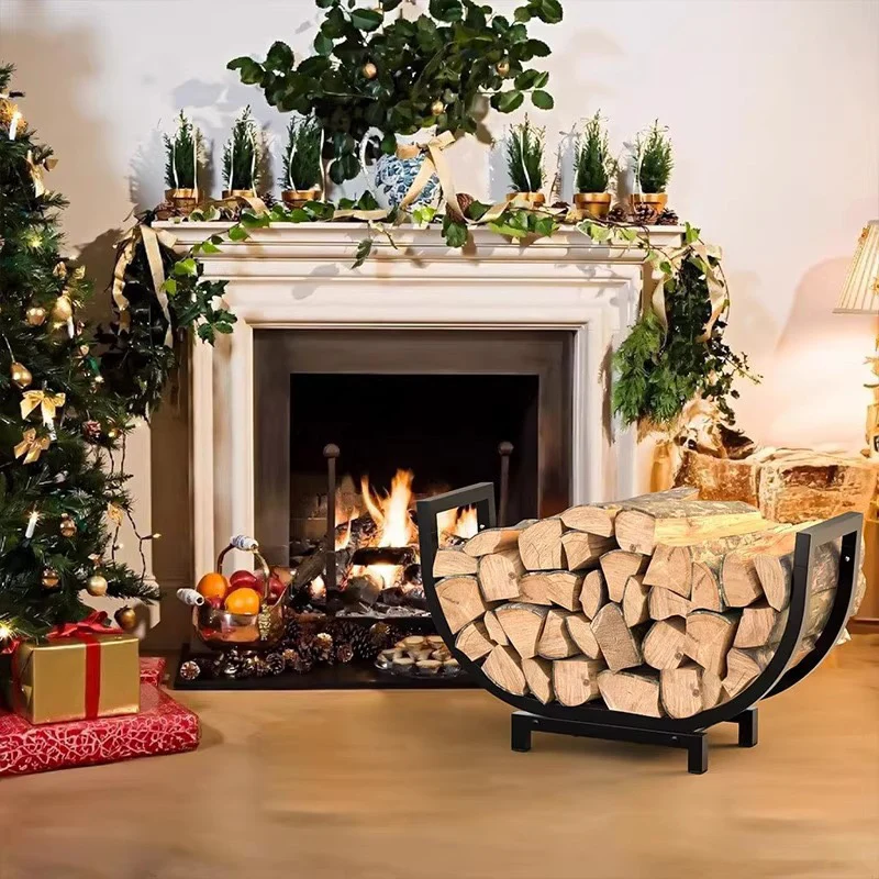 SOLARA ZFWOODS Black Indoor and Outdoor Firewood Storage Rack Fireplace Decoration - Image 4