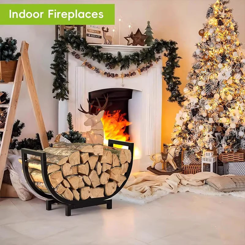SOLARA ZFWOODS Black Indoor and Outdoor Firewood Storage Rack Fireplace Decoration - Image 5