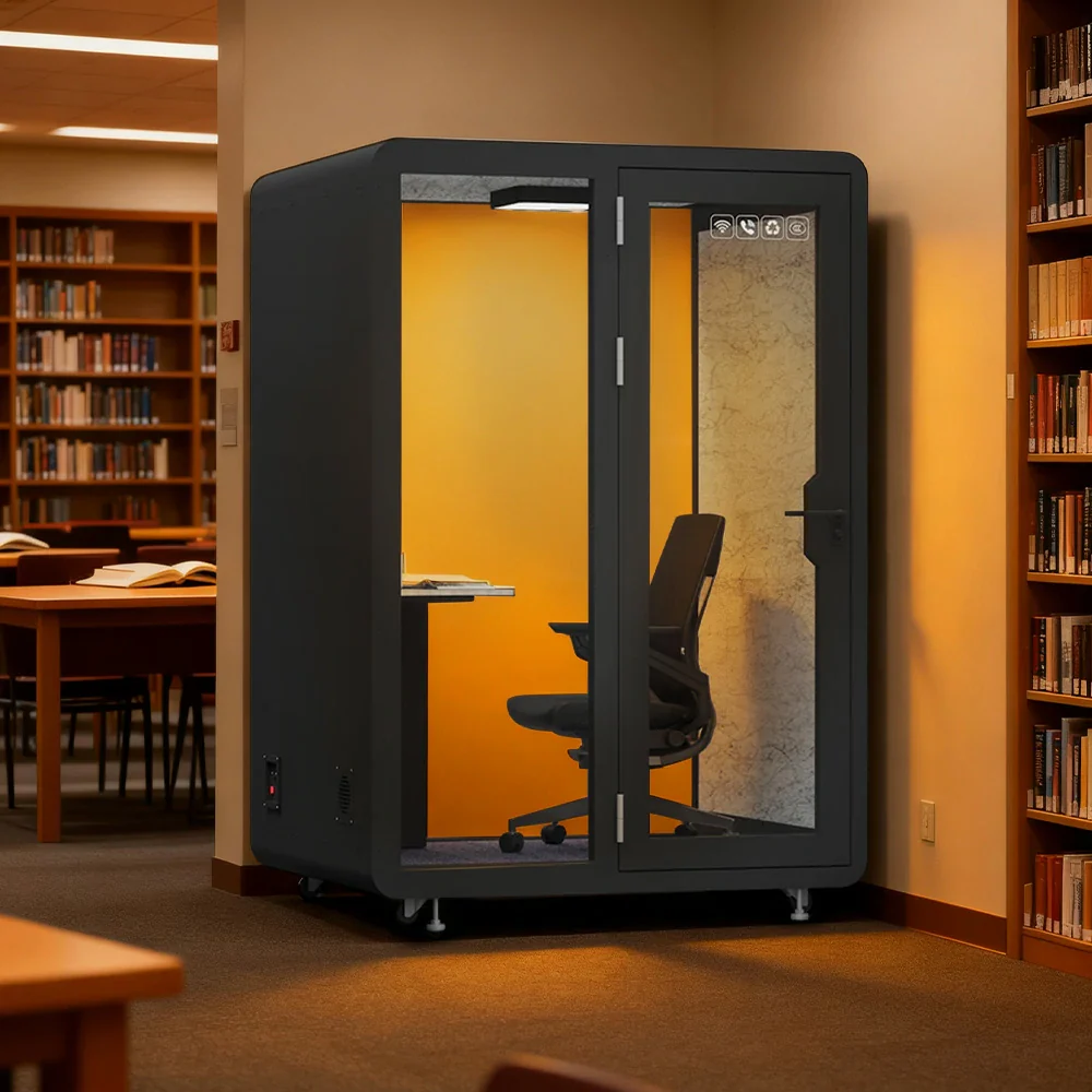 MODERA BJK-151321 Steel Panel 1.5x1.3m Soundproof Office Meeting Booth w/ Lighting, Ventilation & Casters - Black - Image 4