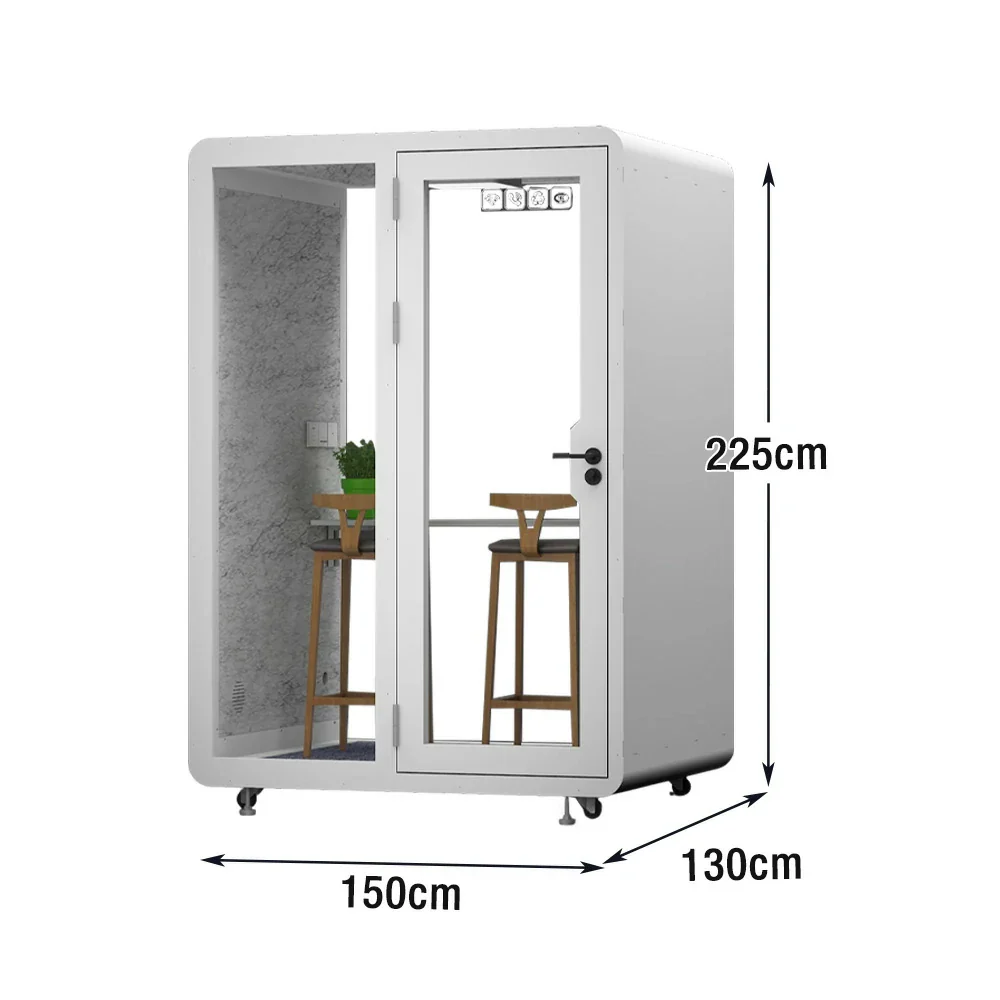 MODERA BJK-151321 Steel Panel 1.5x1.3m Soundproof Office Meeting Booth w/ Lighting, Ventilation & Casters - White - Image 5