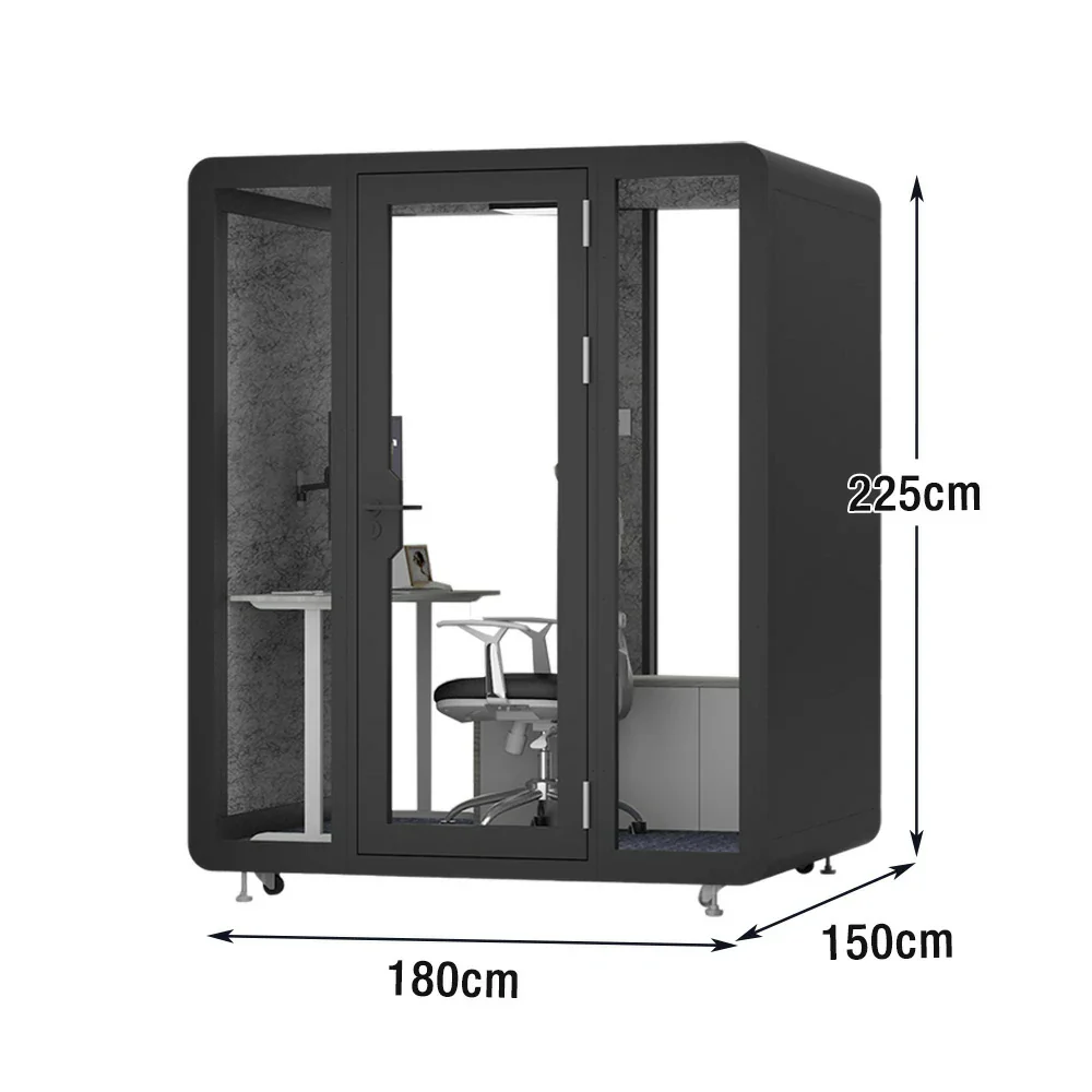MODERA BJK-181521 Steel Panel 1.8x1.5m Soundproof Office Meeting Booth w/ Lighting, Ventilation & Casters - Black - Image 5