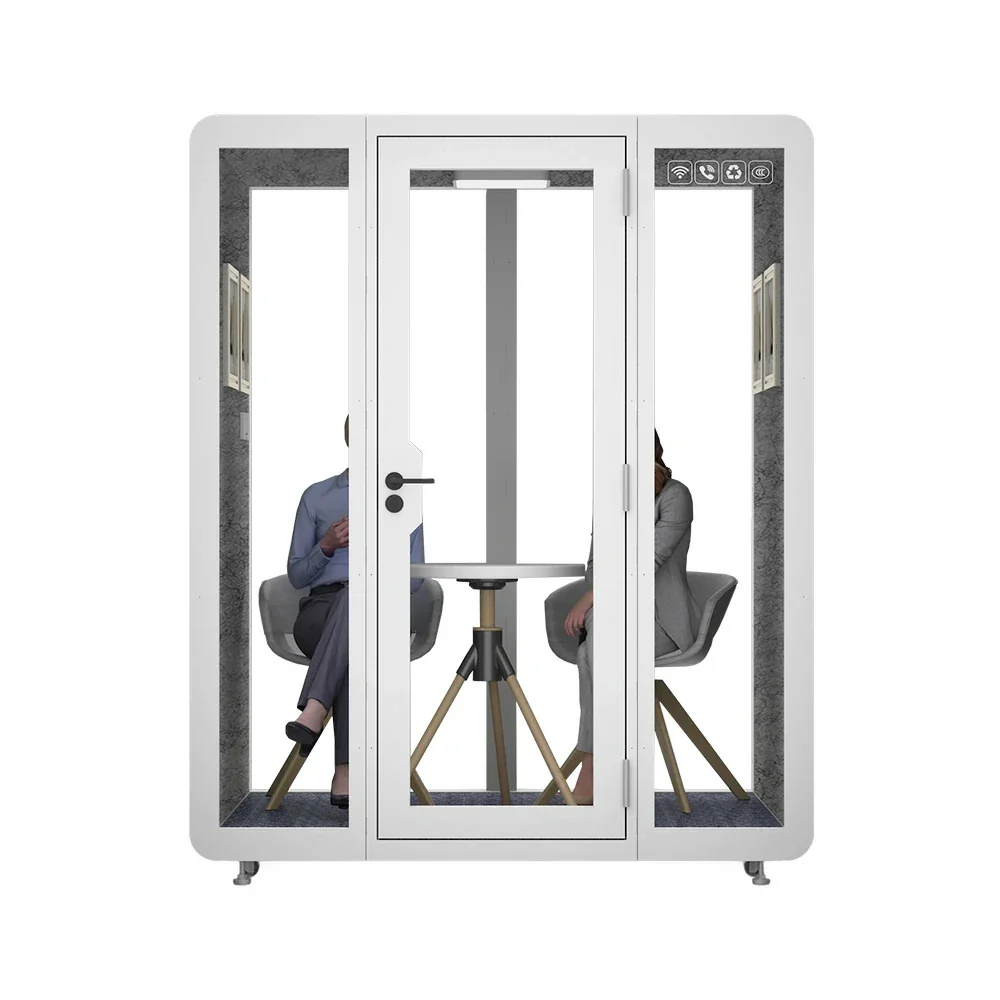 MODERA BJK-181521 Steel Panel 1.8x1.5m Soundproof Office Meeting Booth w/ Lighting, Ventilation & Casters - White
