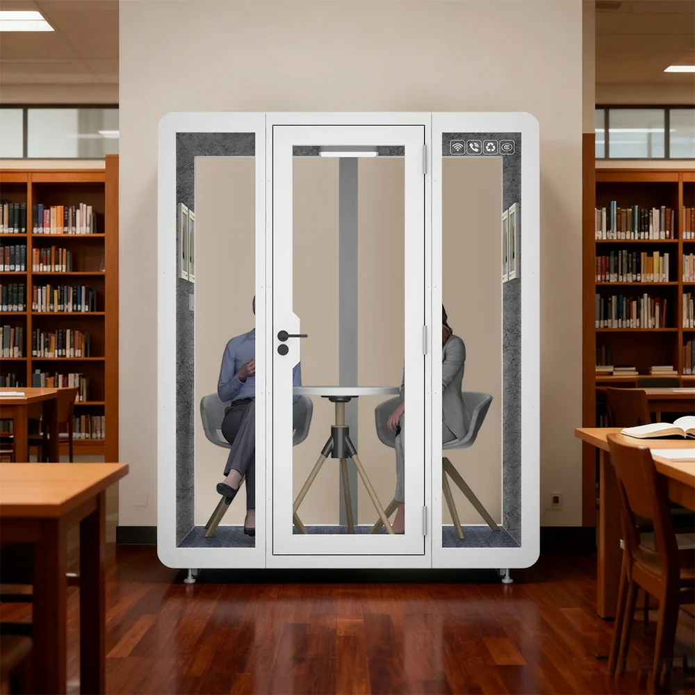 MODERA BJK-181521 Steel Panel 1.8x1.5m Soundproof Office Meeting Booth w/ Lighting, Ventilation & Casters - White - Image 2