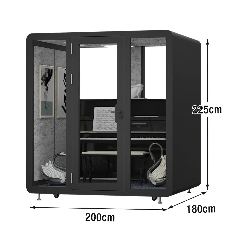 MODERA BJK-201821 Steel Panel 2.0x1.8m Soundproof Office Meeting Booth w/ Lighting, Ventilation & Casters - Black - Image 5