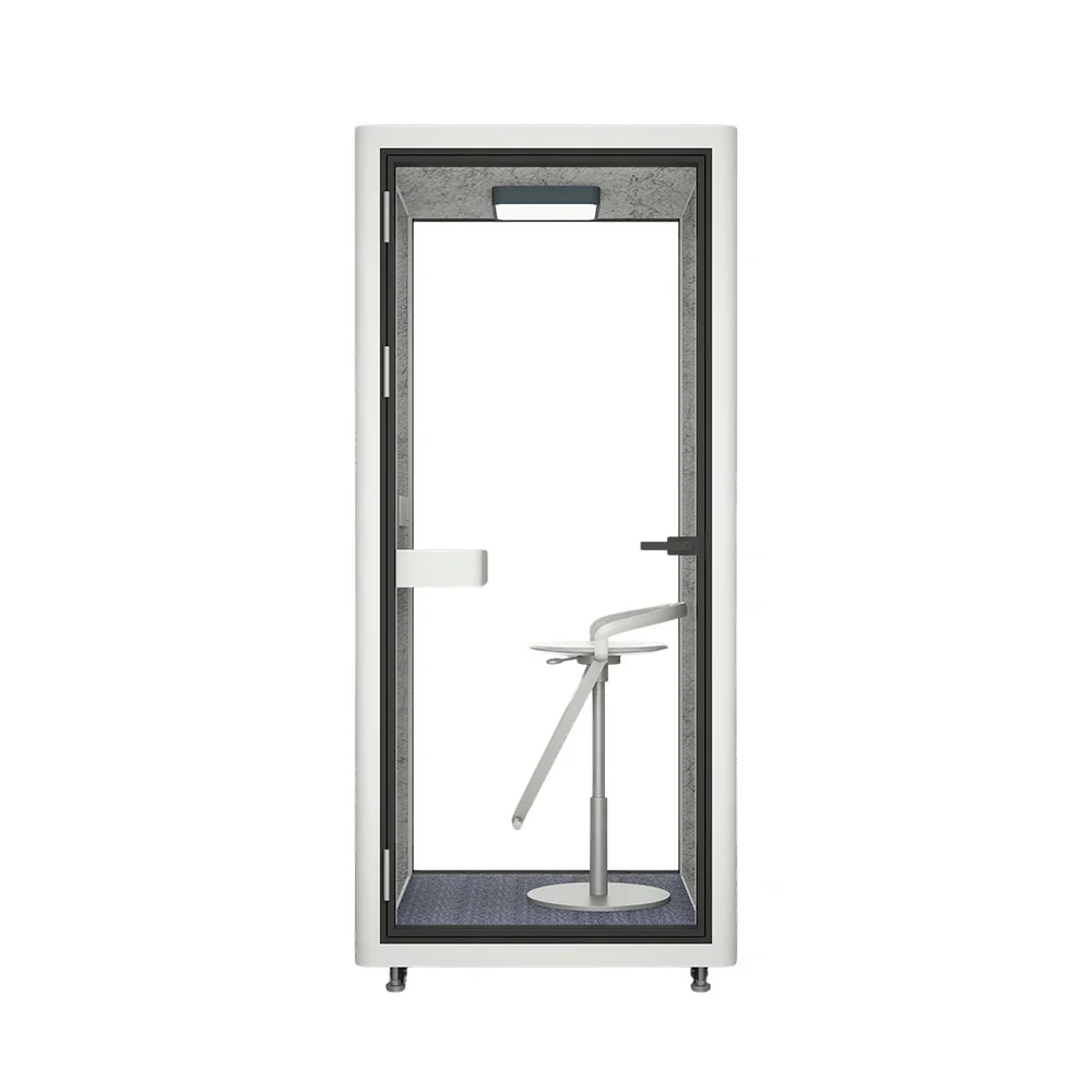 MODERA LCK-101021 Aluminium Frame Soundproof Booth 1x1m Office Phone Pod W/ Ventilation & Lighting System - White