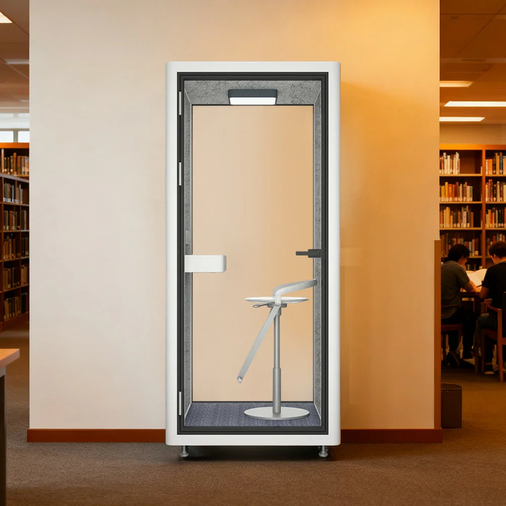 MODERA LCK-101021 Aluminium Frame Soundproof Booth 1x1m Office Phone Pod W/ Ventilation & Lighting System - White - Image 2