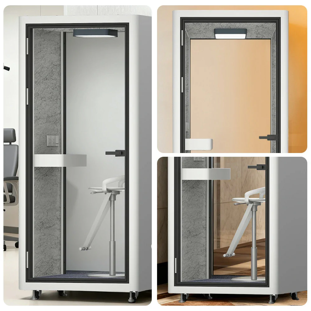 MODERA LCK-101021 Aluminium Frame Soundproof Booth 1x1m Office Phone Pod W/ Ventilation & Lighting System - White - Image 3
