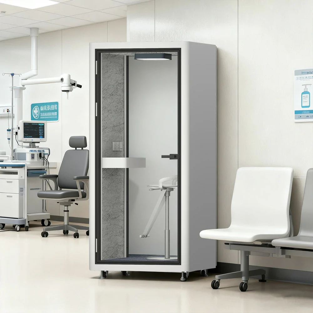 MODERA LCK-101021 Aluminium Frame Soundproof Booth 1x1m Office Phone Pod W/ Ventilation & Lighting System - White - Image 4