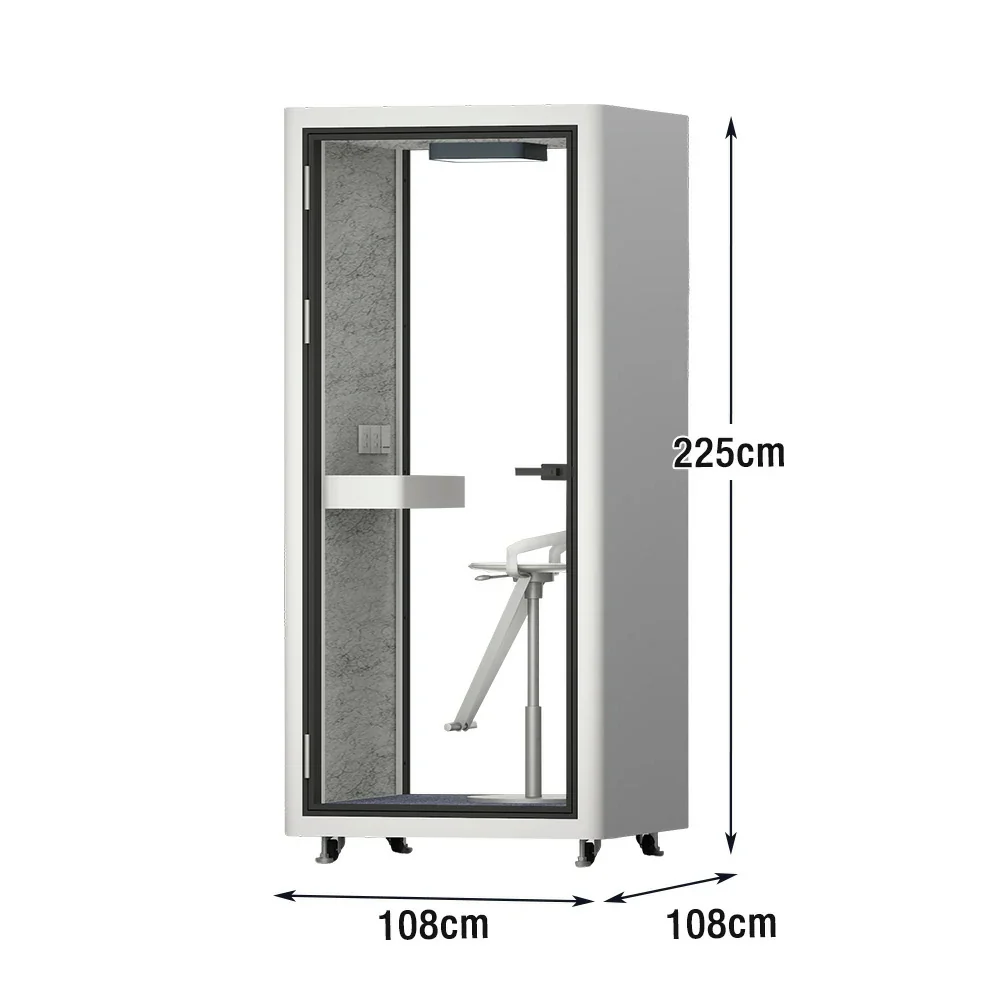 MODERA LCK-101021 Aluminium Frame Soundproof Booth 1x1m Office Phone Pod W/ Ventilation & Lighting System - White - Image 5