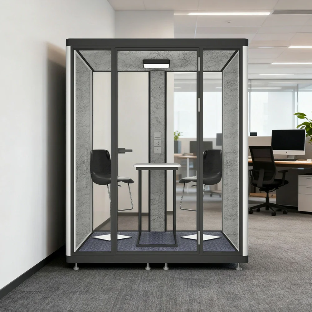 MODERA LCK-181521 Aluminium Frame 1.8x1.5m Large Soundproof Office Meeting Booth w/ Lighting, Ventilation & Casters - Black - Image 2