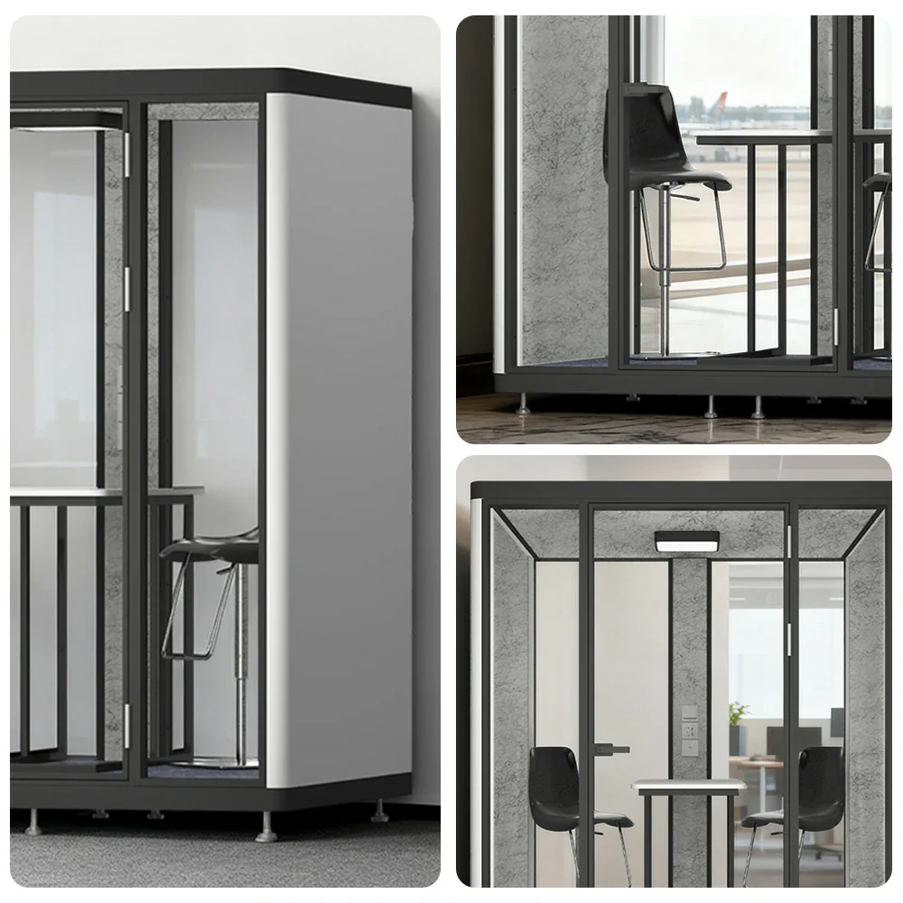 MODERA LCK-181521 Aluminium Frame 1.8x1.5m Large Soundproof Office Meeting Booth w/ Lighting, Ventilation & Casters - Black - Image 3